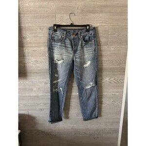 American Eagle Women Ripped Jeans Boy Crop‎ Distressed Size 4 R